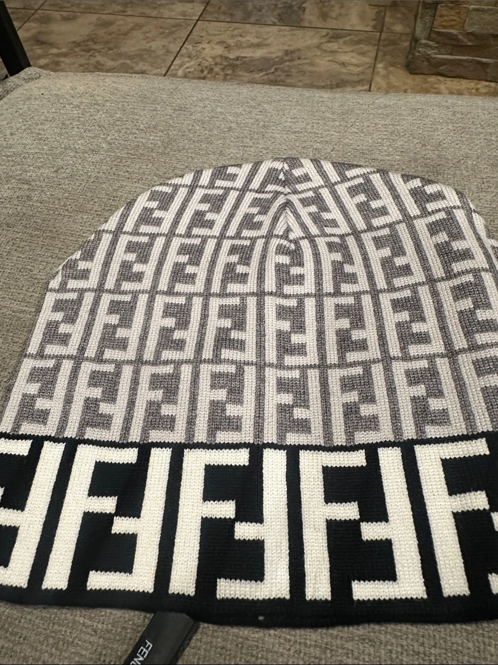 Black and Gray Logo Knit Beanie